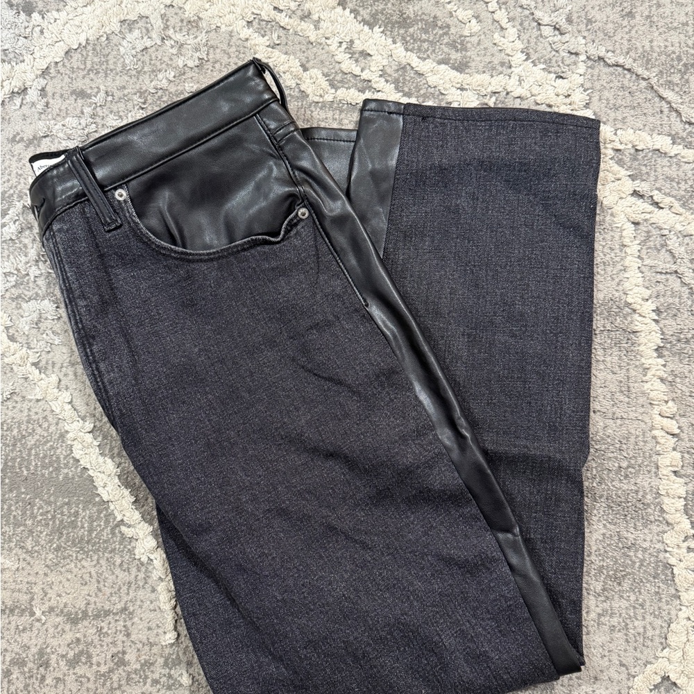 Abercrombie & Fitch Ankle Straight Ultra High Rise Denim/ Leather Pants